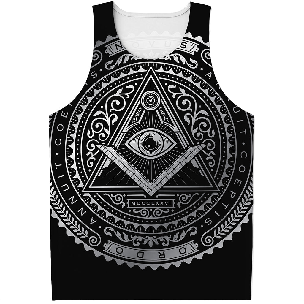 Silver And Black All Seeing Eye Print Men's Tank Top