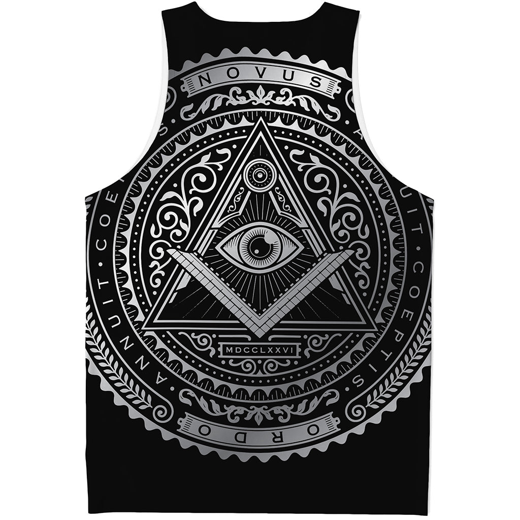 Silver And Black All Seeing Eye Print Men's Tank Top