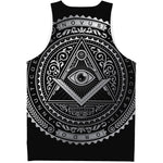 Silver And Black All Seeing Eye Print Men's Tank Top