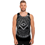 Silver And Black All Seeing Eye Print Men's Tank Top