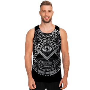 Silver And Black All Seeing Eye Print Men's Tank Top