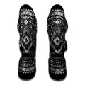 Silver And Black All Seeing Eye Print Muay Thai Shin Guards