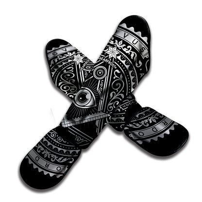 Silver And Black All Seeing Eye Print Muay Thai Shin Guard