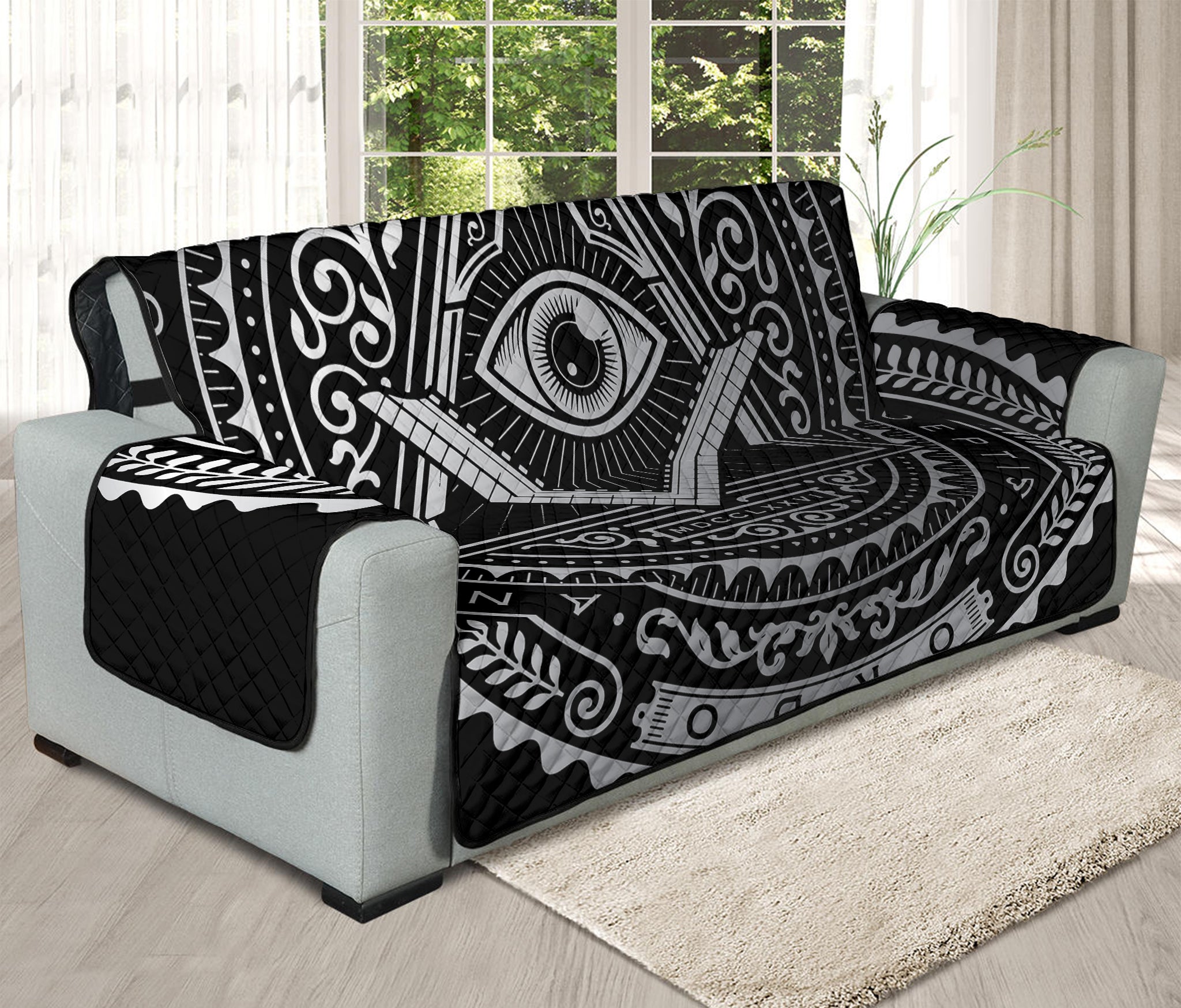 Silver And Black All Seeing Eye Print Oversized Sofa Protector