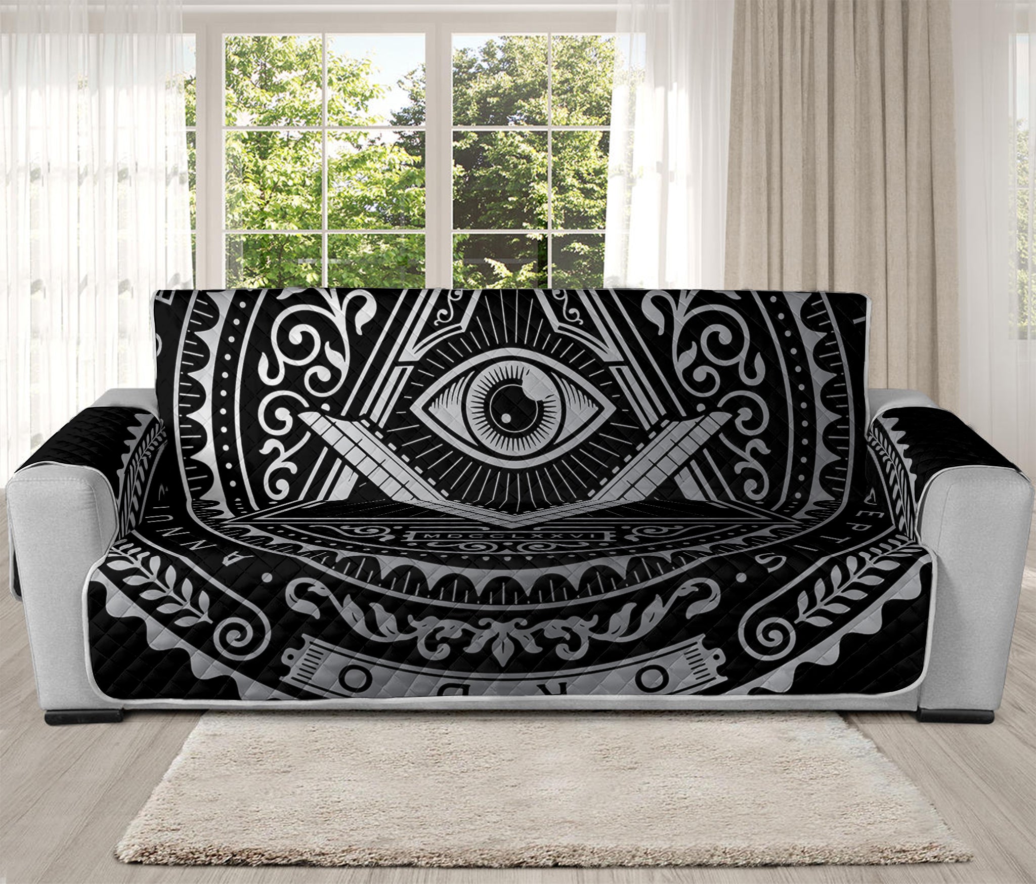 Silver And Black All Seeing Eye Print Oversized Sofa Protector