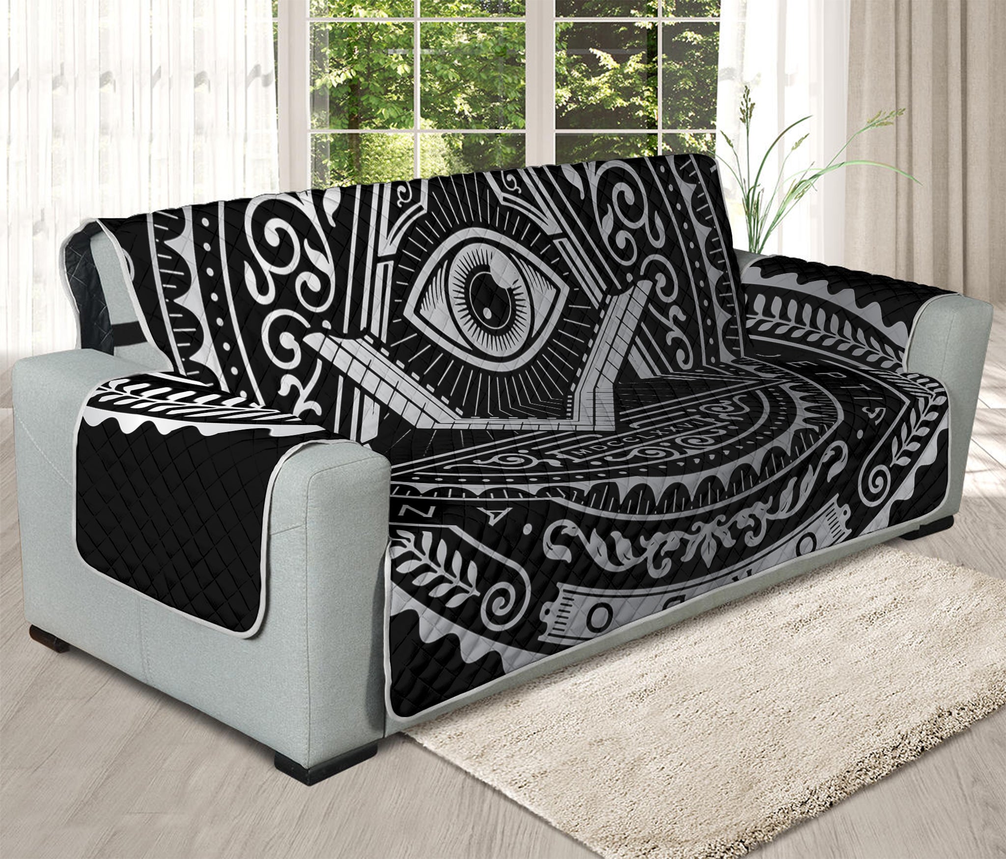 Silver And Black All Seeing Eye Print Oversized Sofa Protector