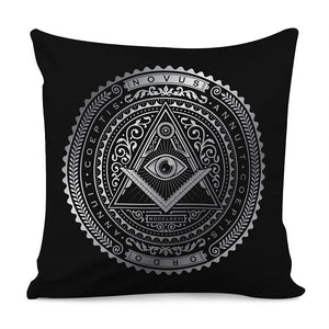 Silver And Black All Seeing Eye Print Pillow Cover