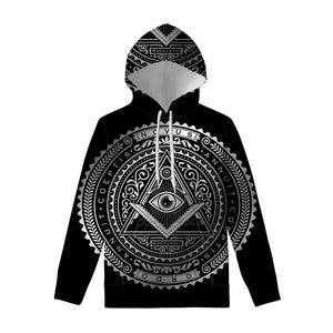 Silver And Black All Seeing Eye Print Pullover Hoodie