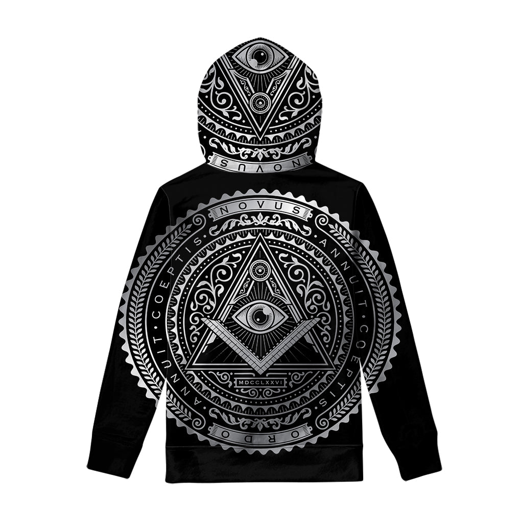 Silver And Black All Seeing Eye Print Pullover Hoodie