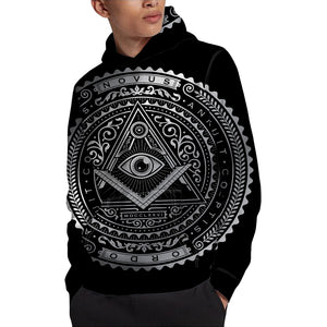 Silver And Black All Seeing Eye Print Pullover Hoodie