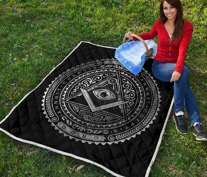 Silver And Black All Seeing Eye Print Quilt