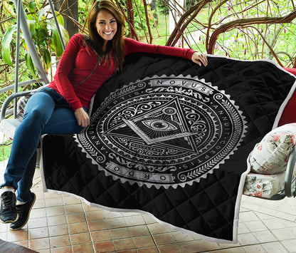 Silver And Black All Seeing Eye Print Quilt