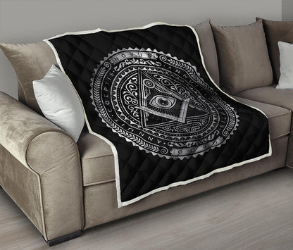 Silver And Black All Seeing Eye Print Quilt