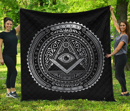 Silver And Black All Seeing Eye Print Quilt