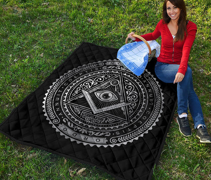 Silver And Black All Seeing Eye Print Quilt
