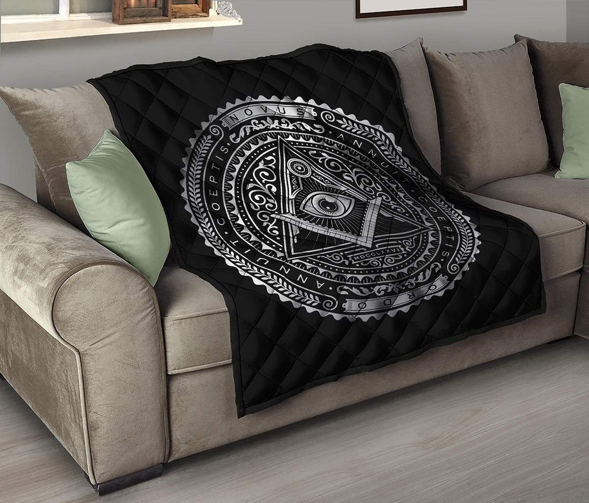 Silver And Black All Seeing Eye Print Quilt