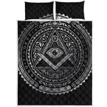 Silver And Black All Seeing Eye Print Quilt Bed Set