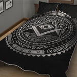 Silver And Black All Seeing Eye Print Quilt Bed Set