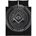 Silver And Black All Seeing Eye Print Quilt Bed Set