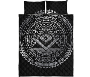 Silver And Black All Seeing Eye Print Quilt Bed Set