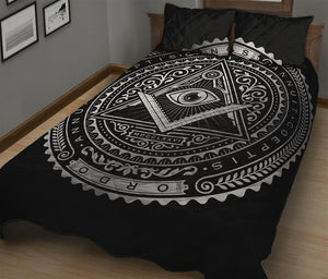 Silver And Black All Seeing Eye Print Quilt Bed Set