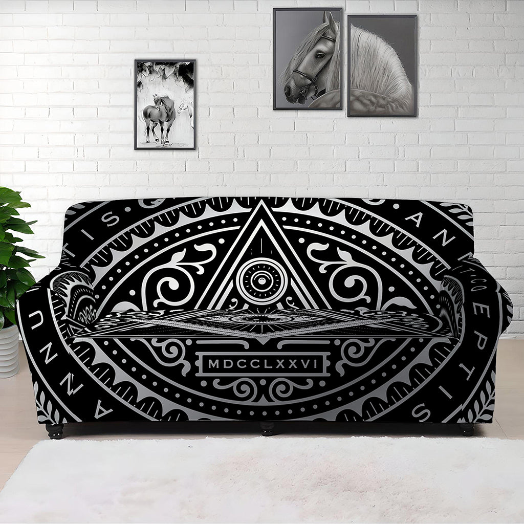 Silver And Black All Seeing Eye Print Sofa Cover