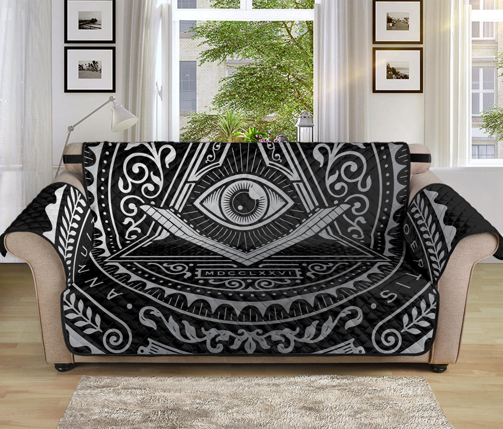 Silver And Black All Seeing Eye Print Sofa Protector