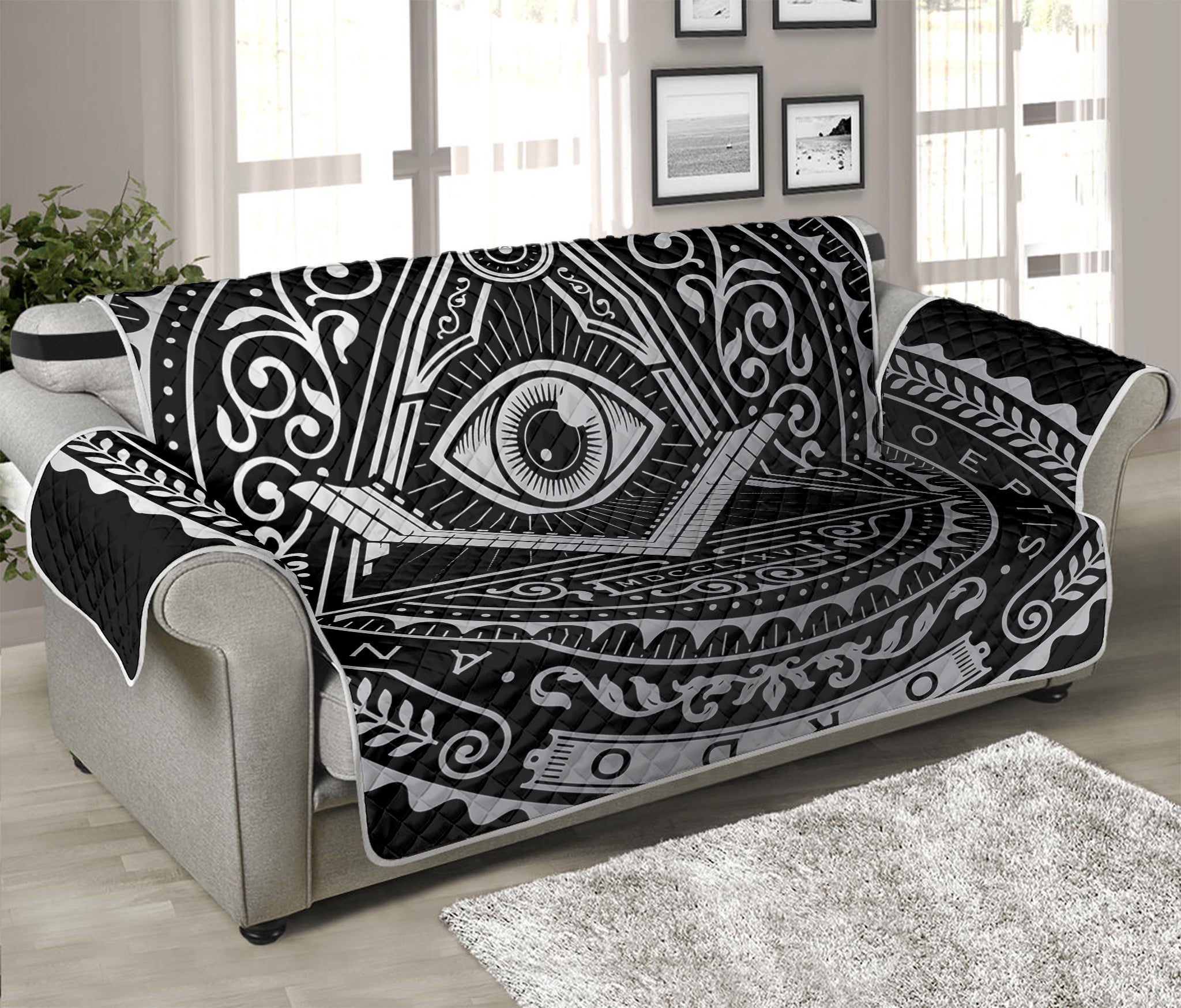 Silver And Black All Seeing Eye Print Sofa Protector