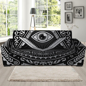 Silver And Black All Seeing Eye Print Sofa Slipcover