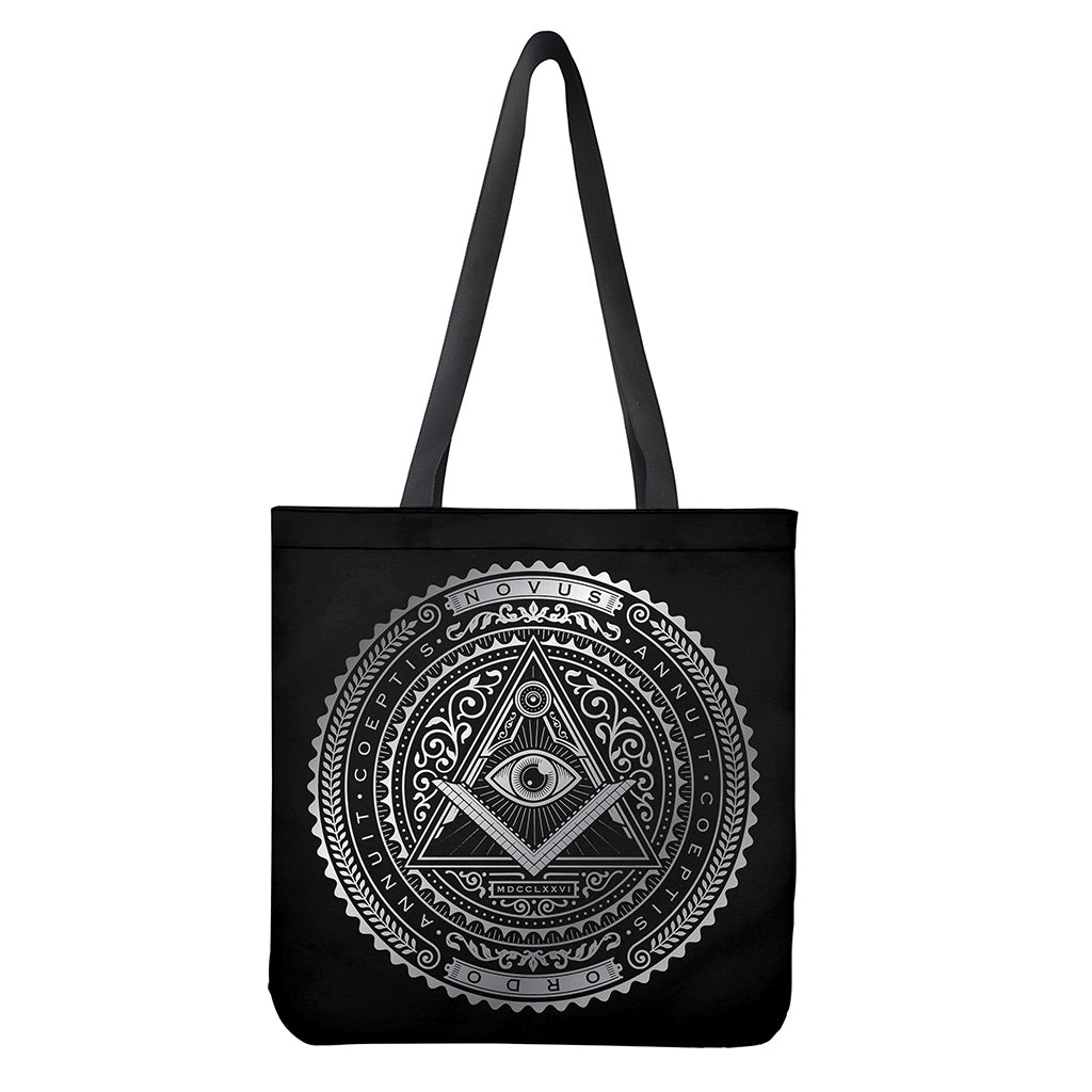 Silver And Black All Seeing Eye Print Tote Bag