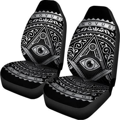 Silver And Black All Seeing Eye Print Universal Fit Car Seat Covers