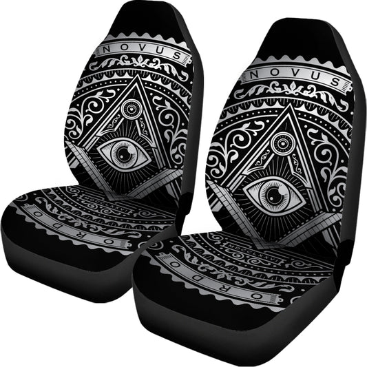 Silver And Black All Seeing Eye Print Universal Fit Car Seat Covers