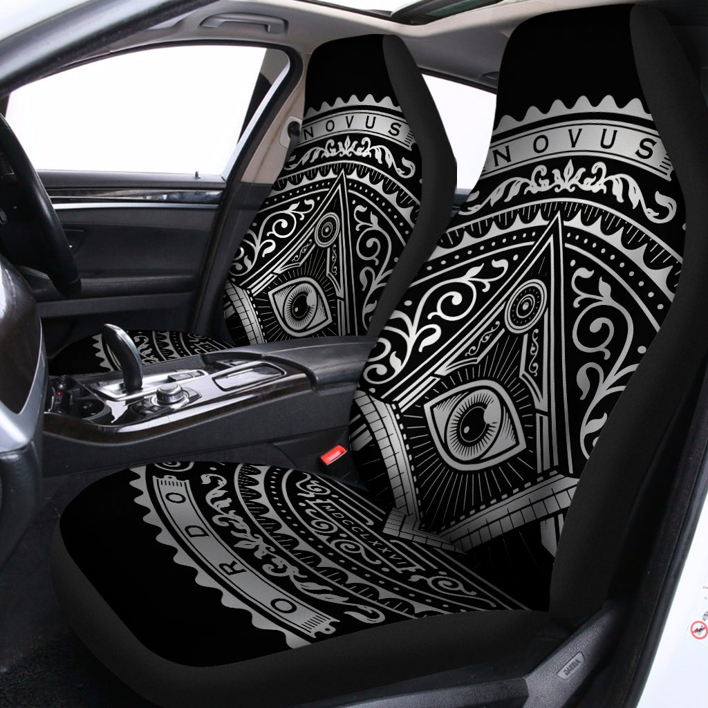 Silver And Black All Seeing Eye Print Universal Fit Car Seat Covers