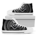 Silver And Black All Seeing Eye Print White High Top Sneakers