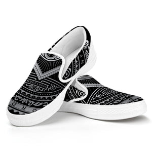 Silver And Black All Seeing Eye Print White Slip On Shoes