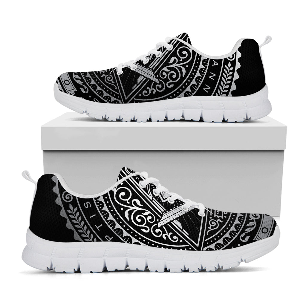 Silver And Black All Seeing Eye Print White Sneakers