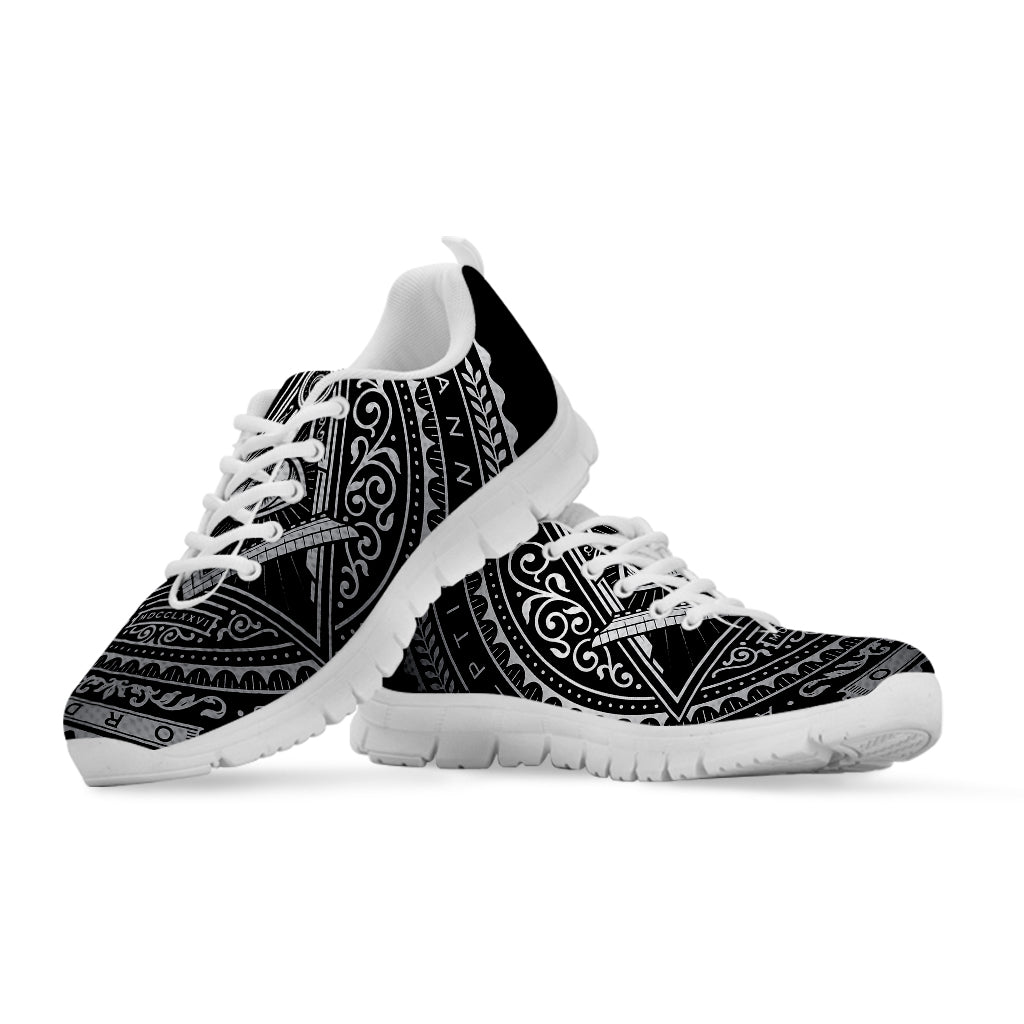 Silver And Black All Seeing Eye Print White Sneakers