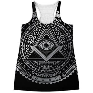 Silver And Black All Seeing Eye Print Women's Racerback Tank Top