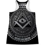 Silver And Black All Seeing Eye Print Women's Racerback Tank Top