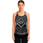 Silver And Black All Seeing Eye Print Women's Racerback Tank Top