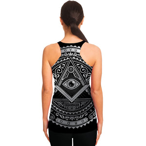 Silver And Black All Seeing Eye Print Women's Racerback Tank Top