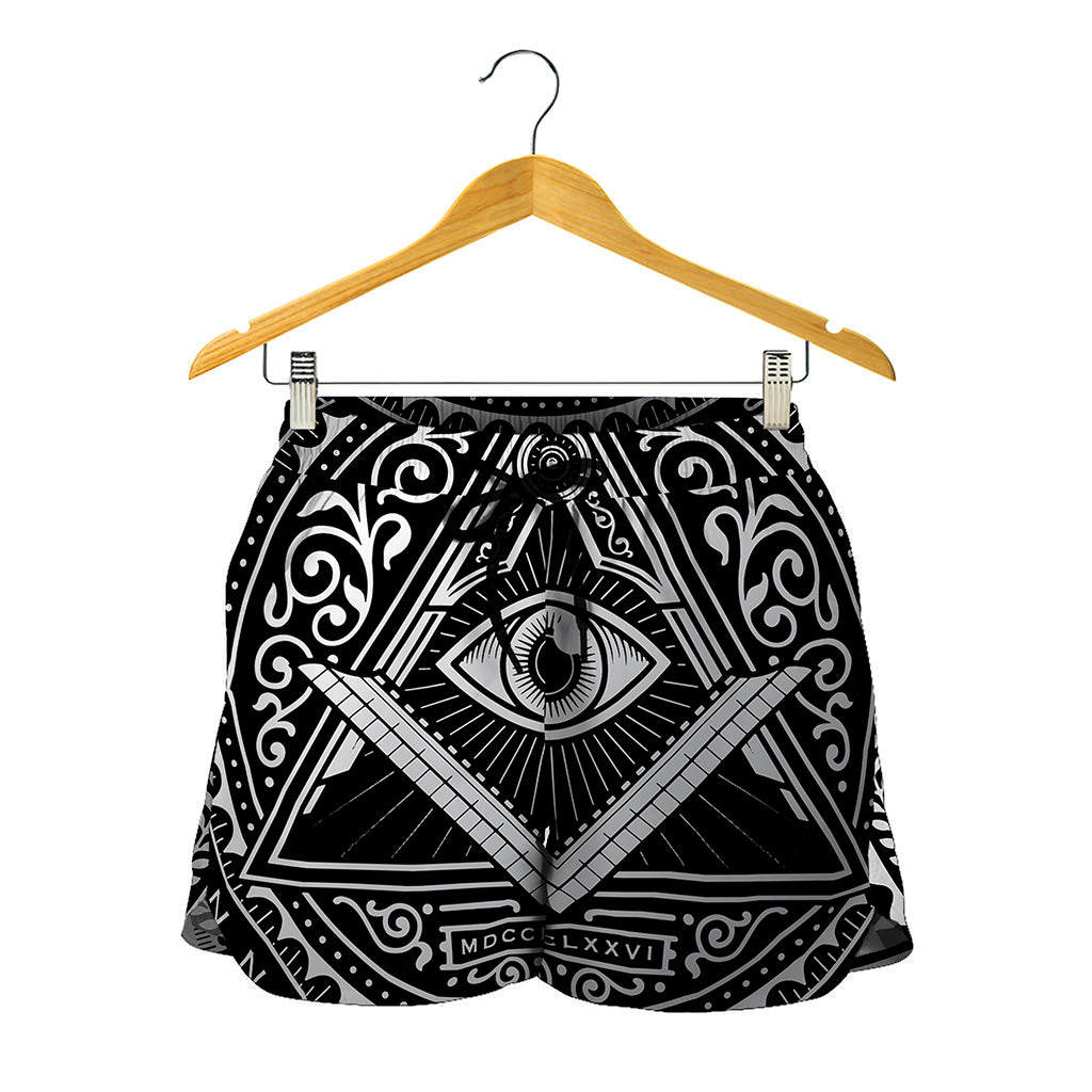 Silver And Black All Seeing Eye Print Women's Shorts