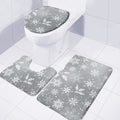 Silver And White Snowflake Pattern Print 3 Piece Bath Mat Set
