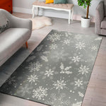 Silver And White Snowflake Pattern Print Area Rug