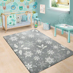 Silver And White Snowflake Pattern Print Area Rug