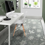Silver And White Snowflake Pattern Print Area Rug