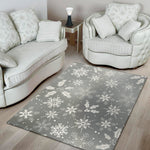 Silver And White Snowflake Pattern Print Area Rug