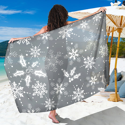 Silver And White Snowflake Pattern Print Beach Sarong Wrap