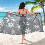 Silver And White Snowflake Pattern Print Beach Sarong Wrap