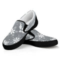 Silver And White Snowflake Pattern Print Black Slip On Sneakers